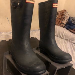 Hunter Original Black Sz 3G/4G Tall Leopard embossed fur lined Rain Boots